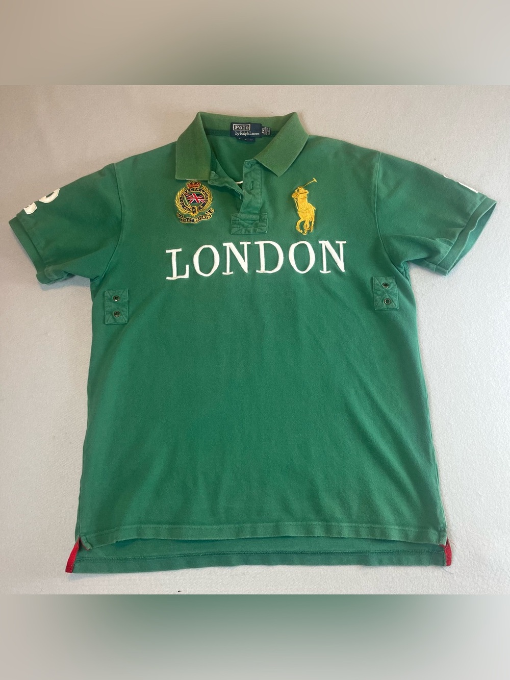 Polo Ralph Lauren Big Pony London Polo Shirt Green Mens XXL Fits Like M/L Y2K